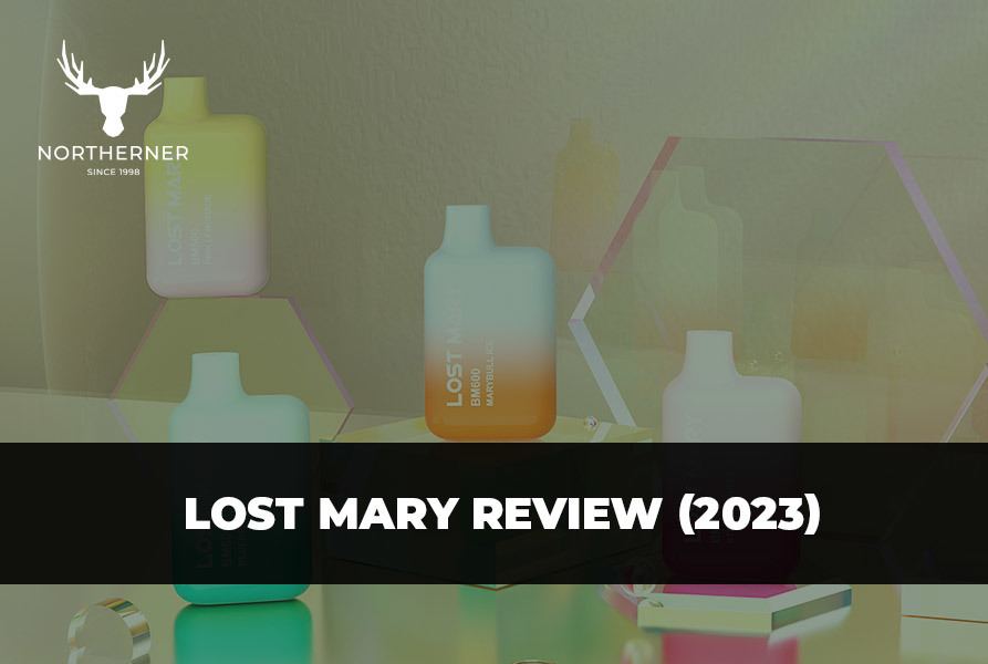 A group of Lost Mary BM600 vape devices at different heights, with shapes and colours in the background